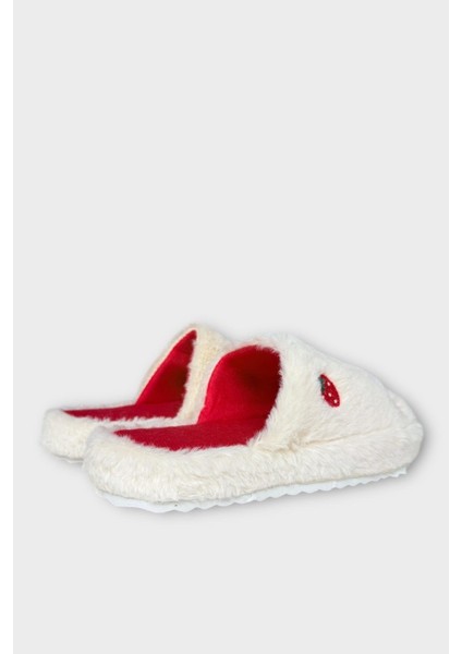 Kadın Pofuduk Nakışlı Ev Terliği Çeyiz Bohça Terliği Valentine's Day Beyaz - Yeşil indirimleri