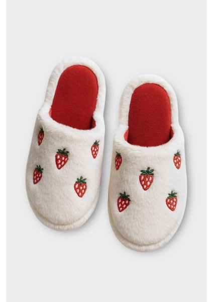 Kadın Pofuduk Nakışlı Ev Terliği Çeyiz Bohça Terliği Valentine's Day Beyaz - Yeşil