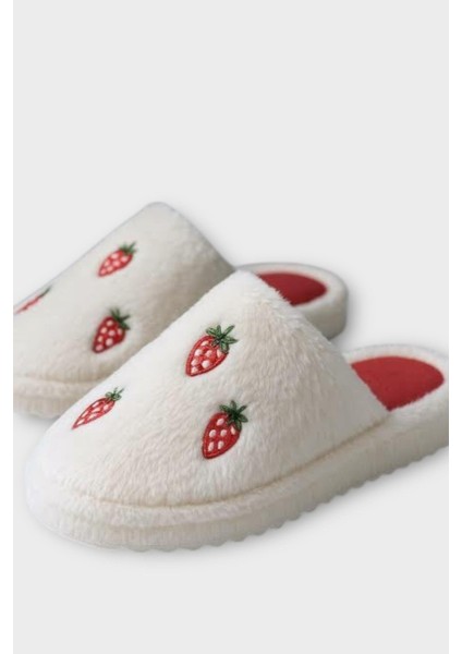 Kadın Pofuduk Nakışlı Ev Terliği Çeyiz Bohça Terliği Valentine's Day Beyaz - Yeşil