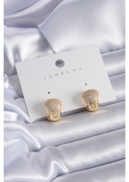 Gold Renk Zirkon Taşlı Pirinç Kadın Küpe - Lisinya