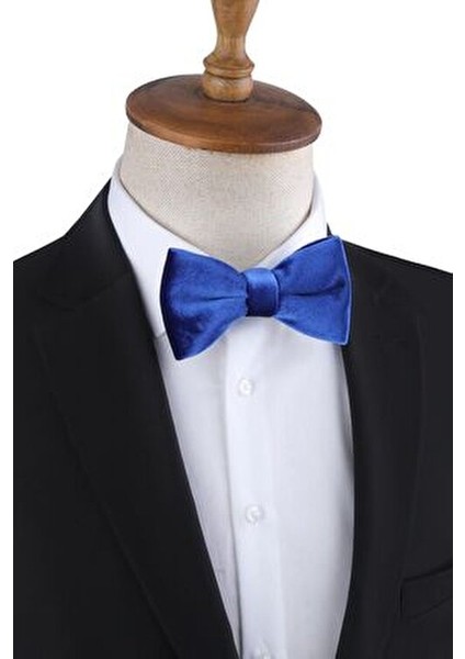 Saks Mavi Kadife Papyon Şık Tasarım Erkekler İçin Özel Günlerde Kullanım