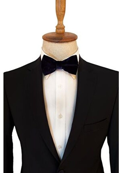 La Pescara Lacivert Kadife Papyon Şık Tasarım 6 cm x 12 cm Erkekler İçin Özel modelleri