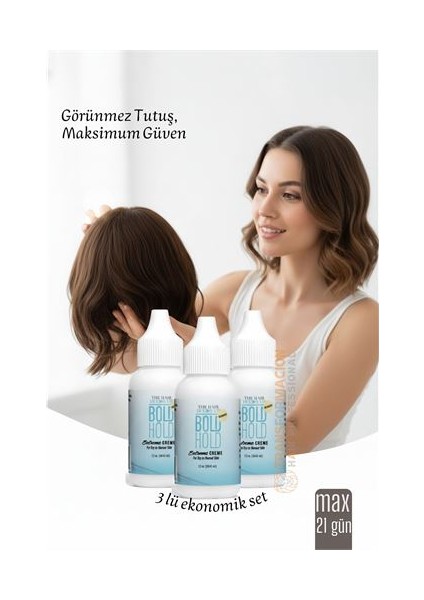 3 Lü Protez Saç Yapıştırıcı - Peruk ve Keratin Kaynak Saç Için Görünmez ve Uzun Süreli Yapıştırıcı Bold Hold