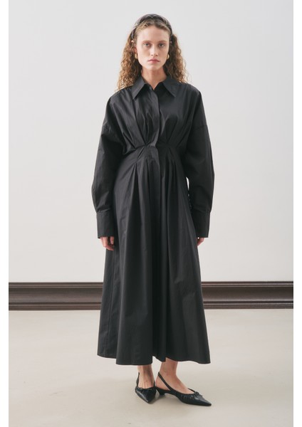 Pile Detaylı Gömlek Elbise Siyah fiyatları