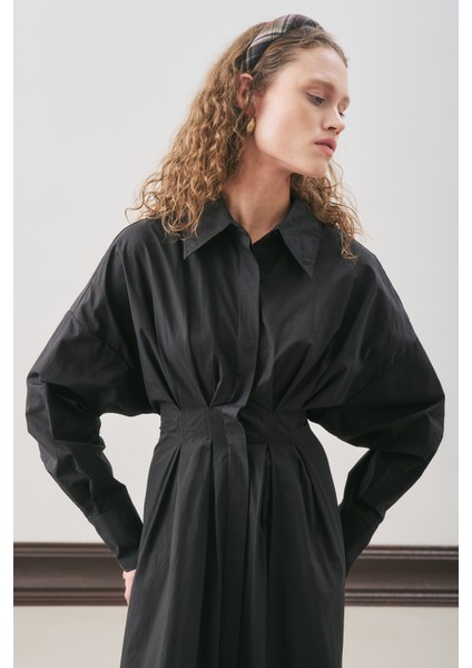 Pile Detaylı Gömlek Elbise Siyah modelleri