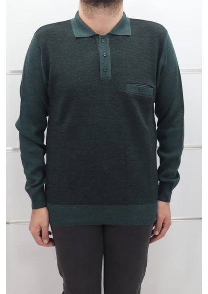 Fistan Store Erkek Düz Klasik Kesim Rahat Kalıp Polo Yaka Tek Cepli Kışlık Yünlü Kazak