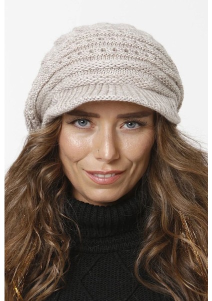 Triko Örme Çift Kat Vizörlü Bere