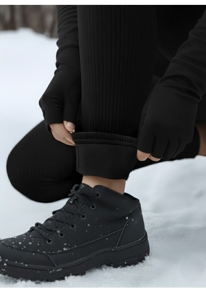 Kışlık Süper Şardonlu sporcu yüksek bel Pofuduk Kadın Tayt Siyah fiyatları