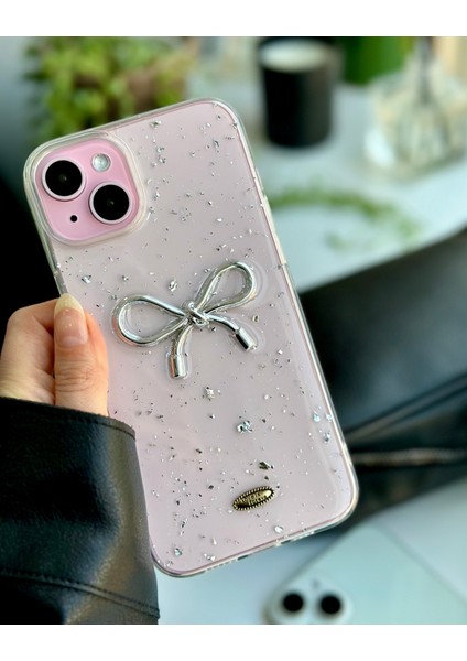 Iphone 14 Plus - 15 Plus Uyumlu Şeffaf Simli Kurdele Epoksili Telefon Kılıfı fırsatları