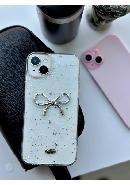 Iphone 14 Plus - 15 Plus Uyumlu Şeffaf Simli Kurdele Epoksili Telefon Kılıfı indirimleri