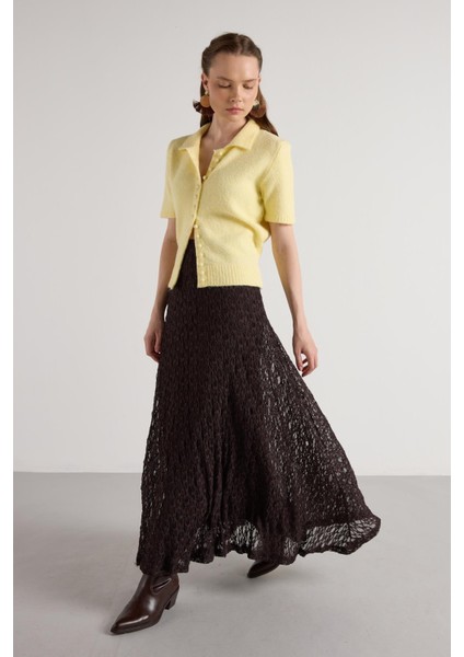 Kadın Kahve Astarlı Uzun Dantel Etek 30052