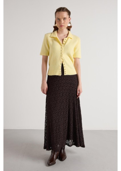 Kadın Kahve Astarlı Uzun Dantel Etek 30052