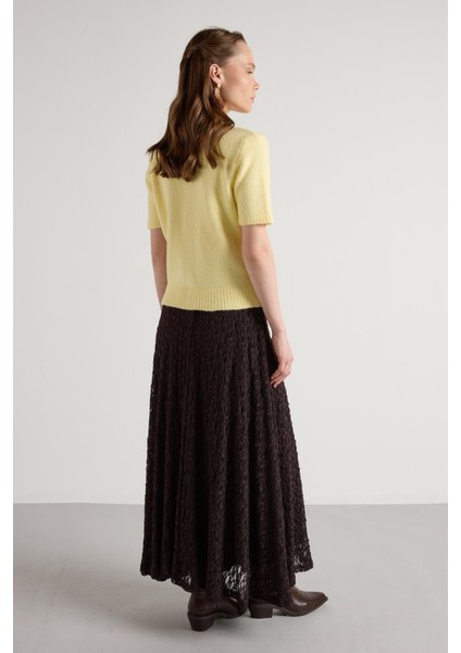 Kadın Kahve Astarlı Uzun Dantel Etek 30052