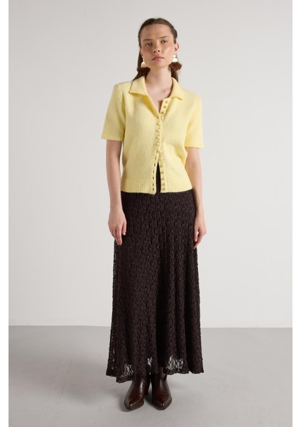 Kadın Kahve Astarlı Uzun Dantel Etek 30052