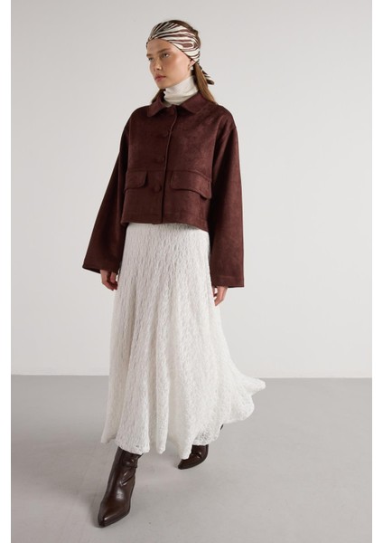 Kadın Ekru Astarlı Uzun Dantel Etek 30052