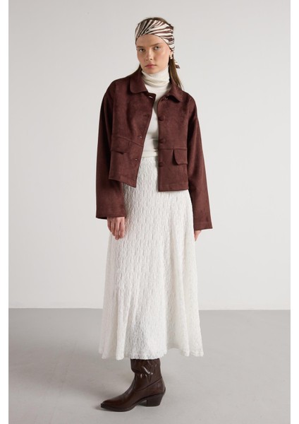 Kadın Ekru Astarlı Uzun Dantel Etek 30052