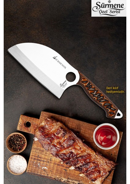 Sürmene Serisi K Almazan Mutfak Şef Bıçağı Bıçak Kamp Bıçağı Deri Kılıflı Kahve Verzalit Sap HDS-122