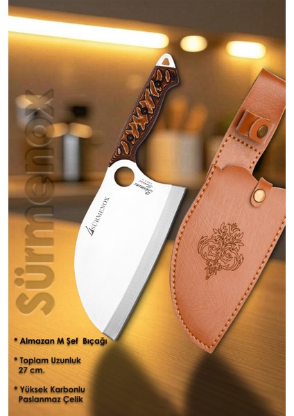 Sürmene Serisi K Almazan Mutfak Şef Bıçağı Bıçak Kamp Bıçağı Deri Kılıflı Kahve Verzalit Sap HDS-122 fiyatları