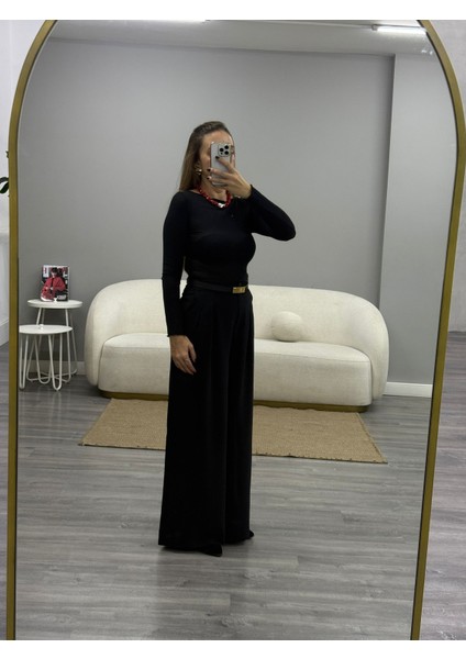 Yüksek Bel Pile Detaylı Pantolon