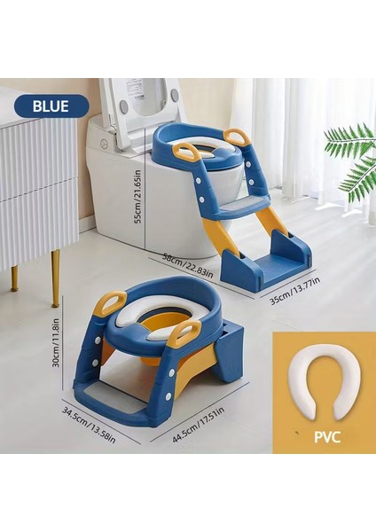 Merdivenli Tuvalet Adaptörü Ergonomik Çocuk Tuvalet Eğitimi Koltuğu Katlanabilir Merdivenli - Dayanıklı Pp, Mavi & Sarı, Taşıması Kolay Saplı, Çocukların Banyo Kullanımı Için Mükemmel