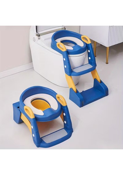 Merdivenli Tuvalet Adaptörü Ergonomik Çocuk Tuvalet Eğitimi Koltuğu Katlanabilir Merdivenli - Dayanıklı Pp, Mavi & Sarı, Taşıması Kolay Saplı, Çocukların Banyo Kullanımı Için Mükemmel fiyatları