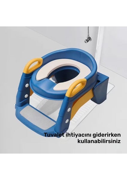 Merdivenli Tuvalet Adaptörü Ergonomik Çocuk Tuvalet Eğitimi Koltuğu Katlanabilir Merdivenli - Dayanıklı Pp, Mavi & Sarı, Taşıması Kolay Saplı, Çocukların Banyo Kullanımı Için Mükemmel modelleri