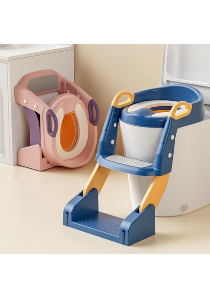 Merdivenli Tuvalet Adaptörü Ergonomik Çocuk Tuvalet Eğitimi Koltuğu Katlanabilir Merdivenli - Dayanıklı Pp, Mavi & Sarı, Taşıması Kolay Saplı, Çocukların Banyo Kullanımı Için Mükemmel fırsatları