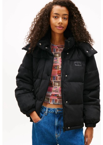 Tjw Kapitone Kadife Şişme Kadın Siyah Ceket DW0DW21668BDS