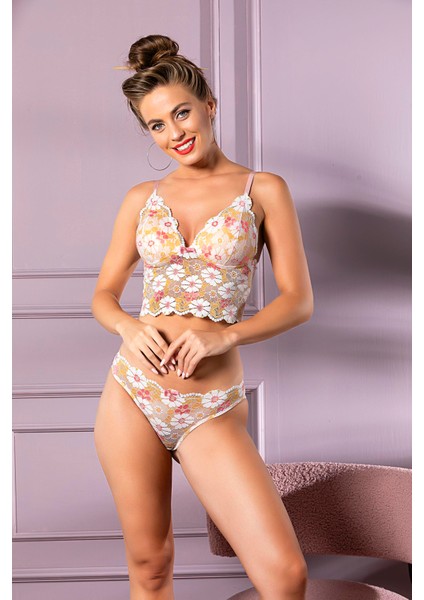 Dantel Li Kaplı Desteksiz Bralet Slip Külot Takım Somon (MGP32031) fiyatları