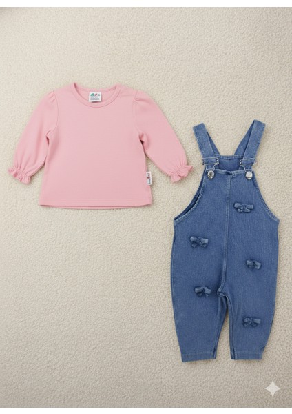 Fiyonklu Uzun Kollu Salopet Tulum Kız Bebek Çocuk 6-9 Ay, 9-12 Ay, 12-18 Ay, 18-24 Ay fiyatları