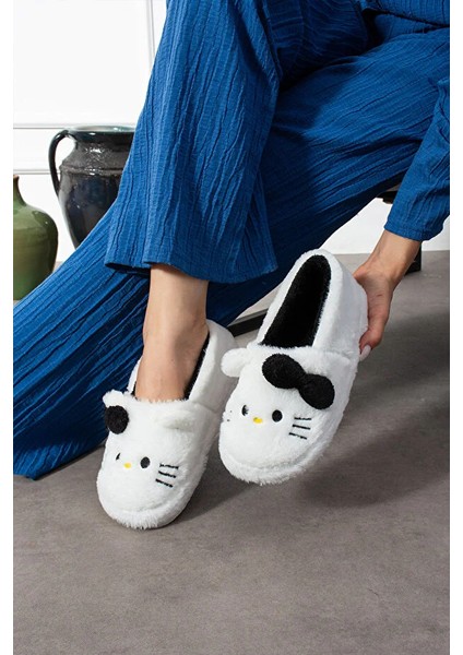 Pitty Hello Figürlü Kadın Yumuşak Peluş Kumaş Içi Tüylü Rahat Ev Içi Terlik