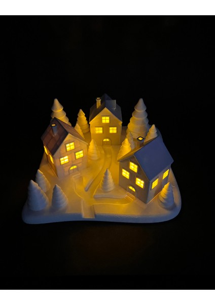 3D Baskı Işıklı Mini Köy Maketi | Dekoratif Gece Lambası | Modern Minimal Ev ve Masa Dekoru fiyatları