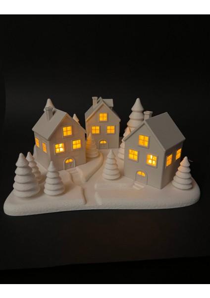 3D Baskı Işıklı Mini Köy Maketi | Dekoratif Gece Lambası | Modern Minimal Ev ve Masa Dekoru modelleri