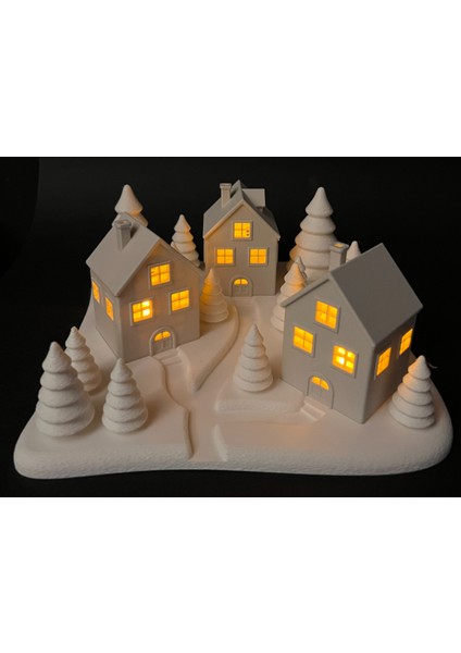 3D Baskı Işıklı Mini Köy Maketi | Dekoratif Gece Lambası | Modern Minimal Ev ve Masa Dekoru fırsatları