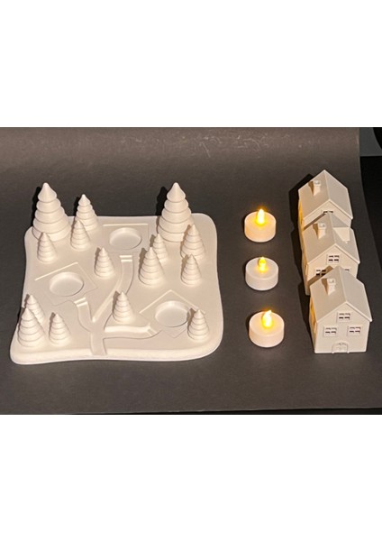 3D Baskı Işıklı Mini Köy Maketi | Dekoratif Gece Lambası | Modern Minimal Ev ve Masa Dekoru indirimleri