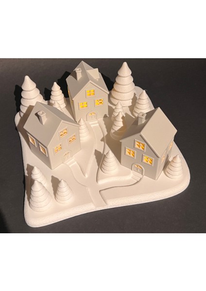 3D Baskı Işıklı Mini Köy Maketi | Dekoratif Gece Lambası | Modern Minimal Ev ve Masa Dekoru