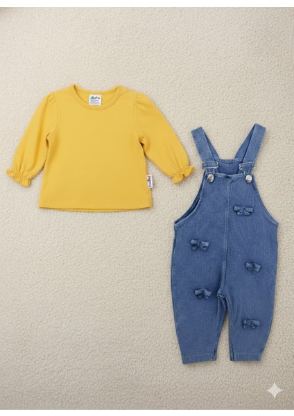 Fiyonklu Uzun Kollu Salopet Tulum Kız Bebek Çocuk 6-9 Ay, 9-12 Ay, 12-18 Ay, 18-24 Ay modelleri