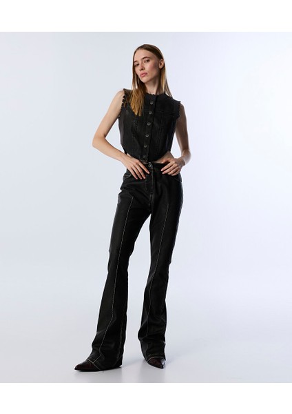 DERİ GÖRÜNÜMLÜ FLARE FİT PANTOLON TW6250003194036