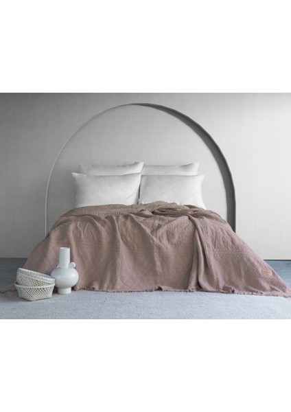 Lumia Etnik Desen Yatak Örtüsü - Pudra