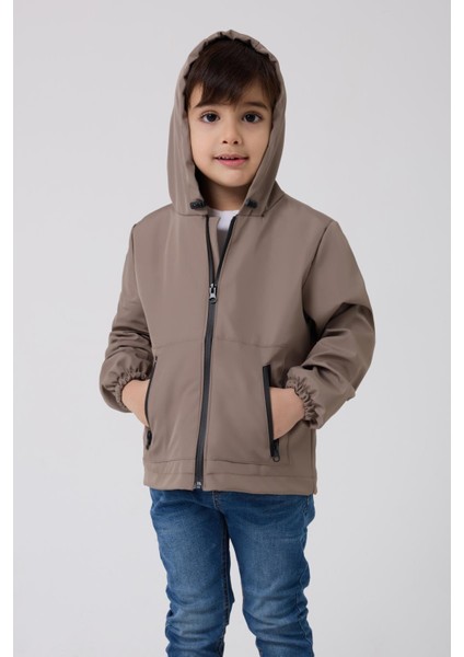 Erkek Çocuk Astarlı Su ve Rüzgar Geçirmez Kapüşonlu Çift Fermuarlı Yağmurluk