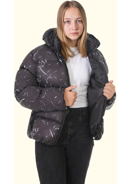 Kız Çocuk Çıkabilir Kapüşonlu Su ve Rüzgar Geçirmez Kışlık Şişme Mont & Kaban & Parka