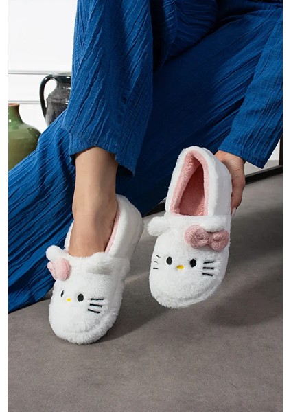 Pitty Hello Figürlü Kadın Yumuşak Peluş Kumaş Içi Tüylü Rahat Ev Içi Terlik