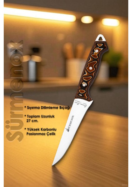 Sürmene Serisi Mutfak Bıçak Seti Et Ekmek Sebze Bıçağı 3 Lü Kahve Verzalit Sap HDS-134 modelleri