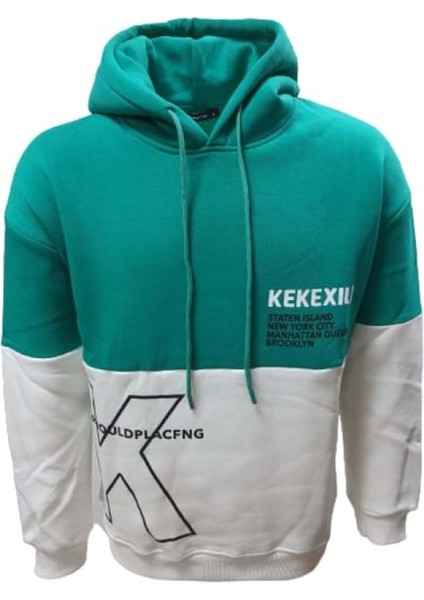 Cool T01215 Erkek Oversize Kapüşonlu Baskılı Üç Iplik Sweatshirt - ST01215-YEŞIL-L