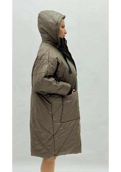 Büyük Beden Kapüşonlu Dizlatı Kadın Yarasa Kol Şişme Kaban indirimleri