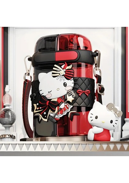 Çocuk Suluk Matara 640ML Askılı Hello Kitty Figürlü Iki Bölmeli Kapak Plastik AD11424