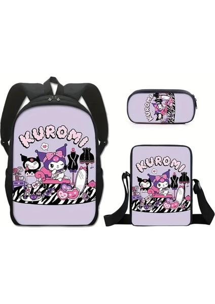 3'lü Çocuk Sırt Çantası Seti Kuromi Figürlü (Sırt Çantası /beslenme Çantası / Kalemlik) L0259
