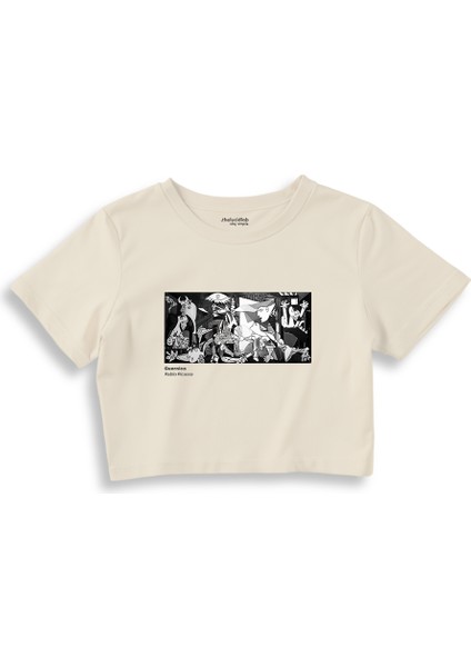 Guernica Crop Tişört - Ekru