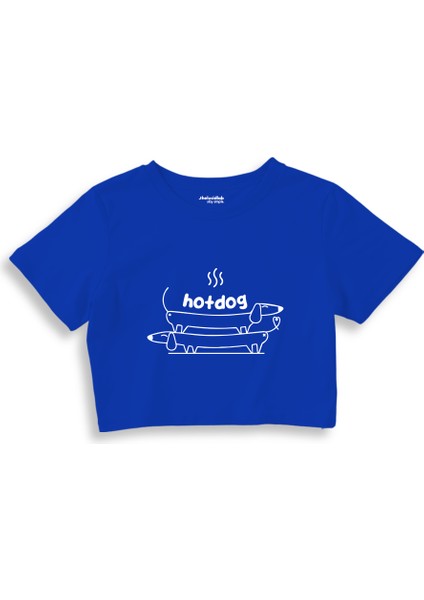 Hotdog Crop Tişört - Mavi