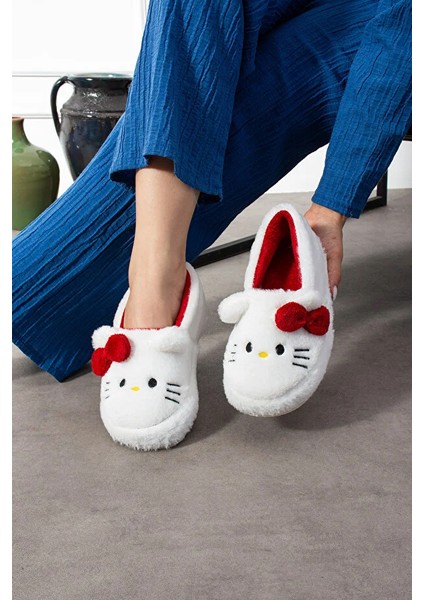 Pitty Hello Figürlü Kadın Yumuşak Peluş Kumaş Içi Tüylü Rahat Ev Içi Terlik